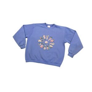 Vintage Quilt Floral Mandala Sweatshirt Top Long Sleeve Sweater Purple Pink